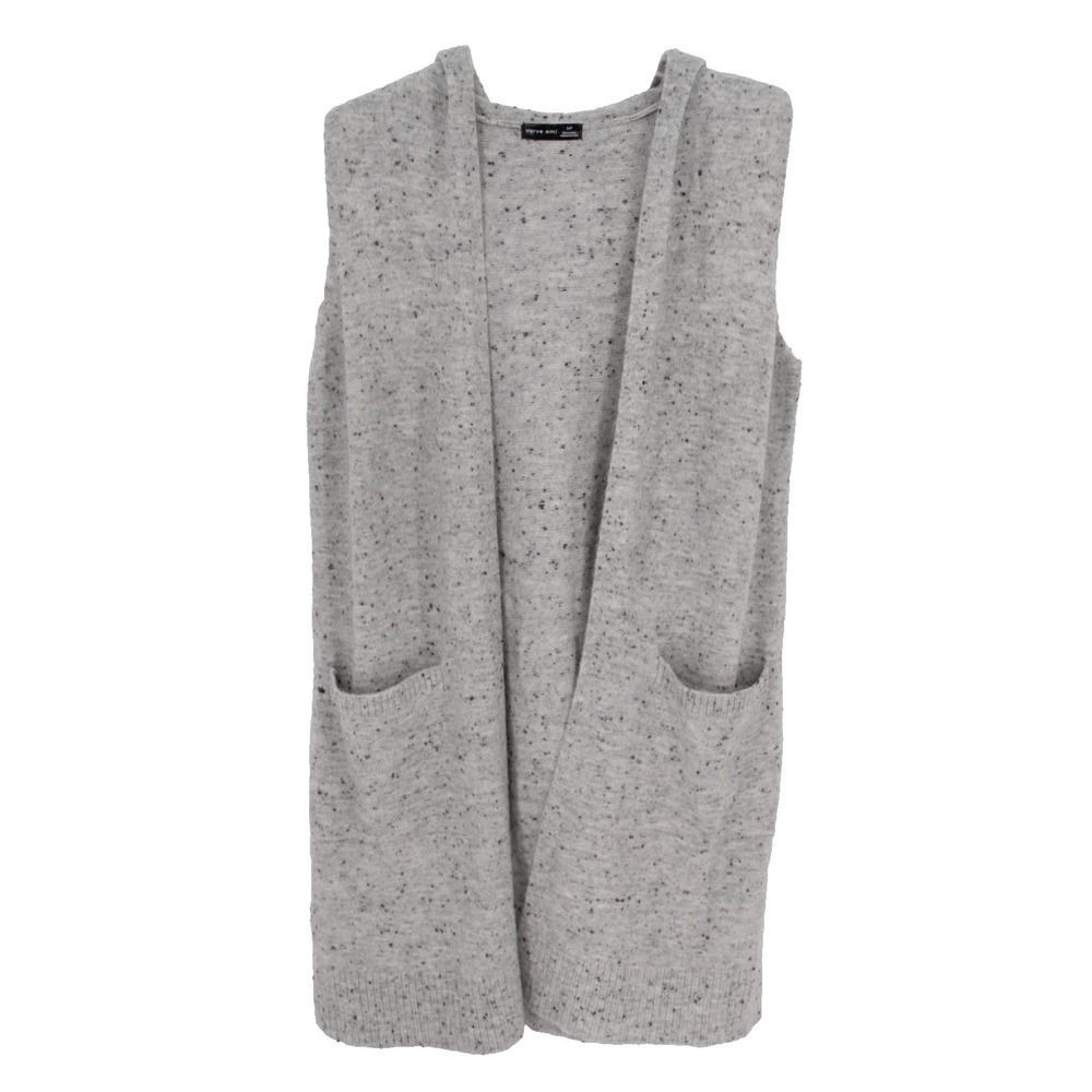 Verve Ami Women's Gray Speckled Open Front Stretch Hooded Sweater Vest Size S